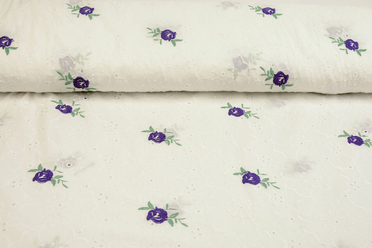 Broderie Anglaise Coton Roosjes Violet Broderie Anglaise Coton Roosjes Violet