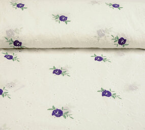 Broderie Katoen Roosjes Paars