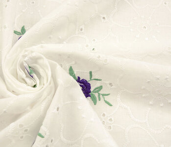 Embroidery Cotton Roses Purple