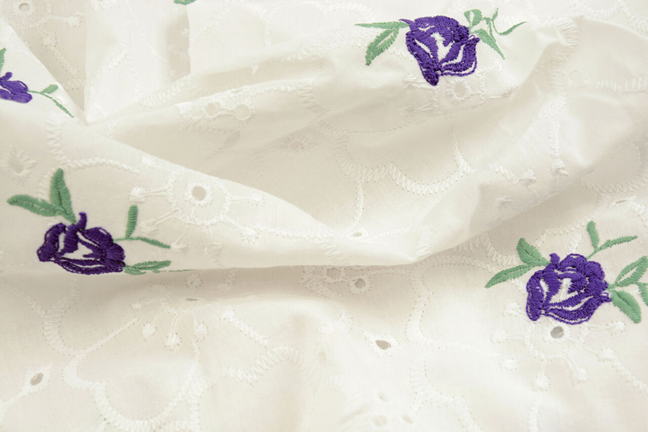 Embroidery Cotton Roses Purple Embroidery Cotton Roses Purple