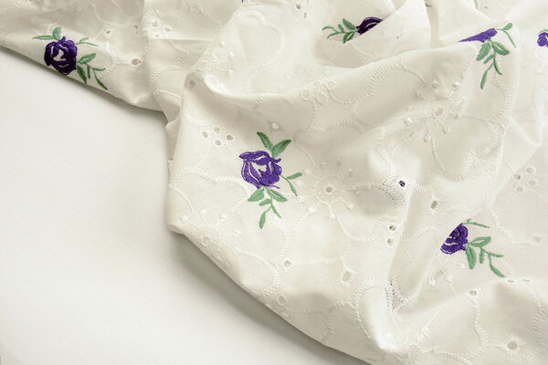 Embroidery Cotton Roses Purple Embroidery Cotton Roses Purple