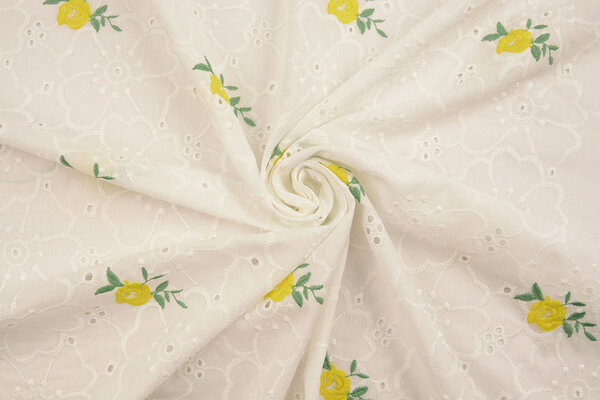 Broderie Katoen Roosjes Geel