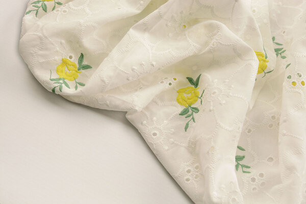 Embroidery Cotton Roses Yellow Embroidery Cotton Roses Yellow