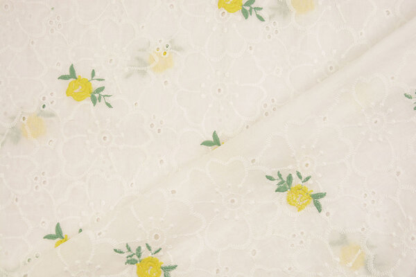 Broderie Katoen Roosjes Geel