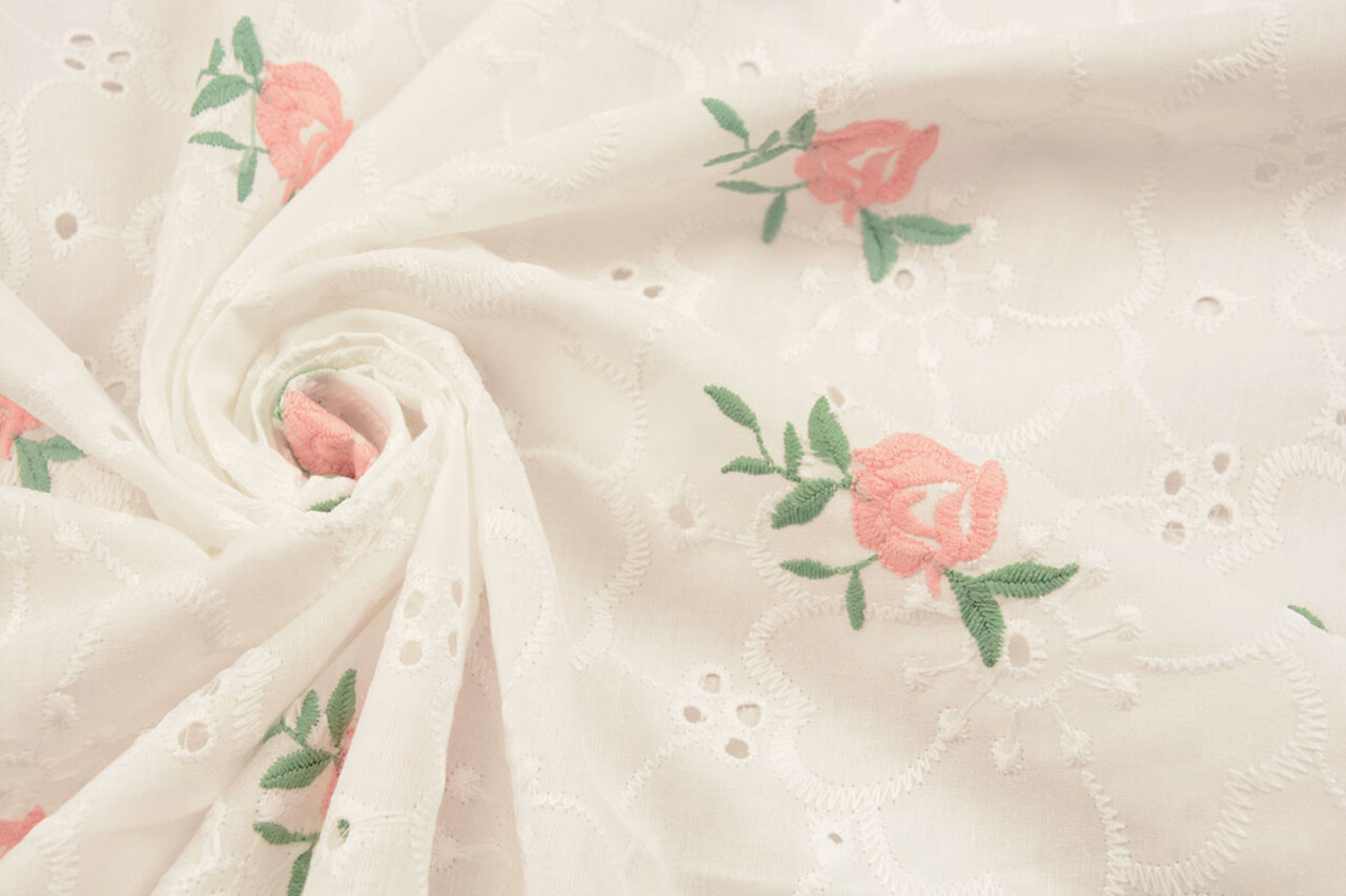 Embroidery Cotton Roses Pink