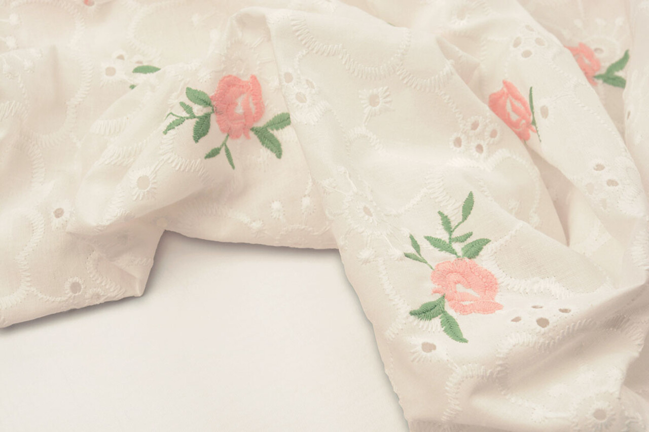 Embroidery Cotton Roses Pink