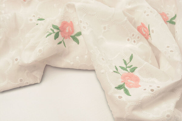 Embroidery Cotton Roses Pink