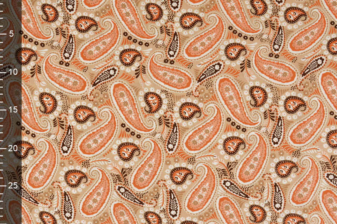 100% Viscosa Yingi Paisley Marrone Arancione 100% Viscosa Yingi Paisley Marrone Arancione