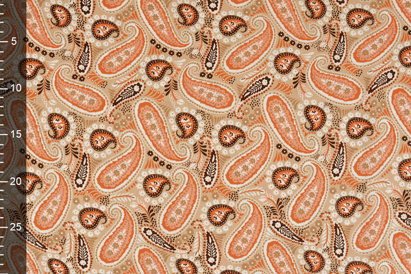 100% Viscosa Yingi Paisley Marrón Naranja 100% Viscosa Yingi Paisley Marrón Naranja