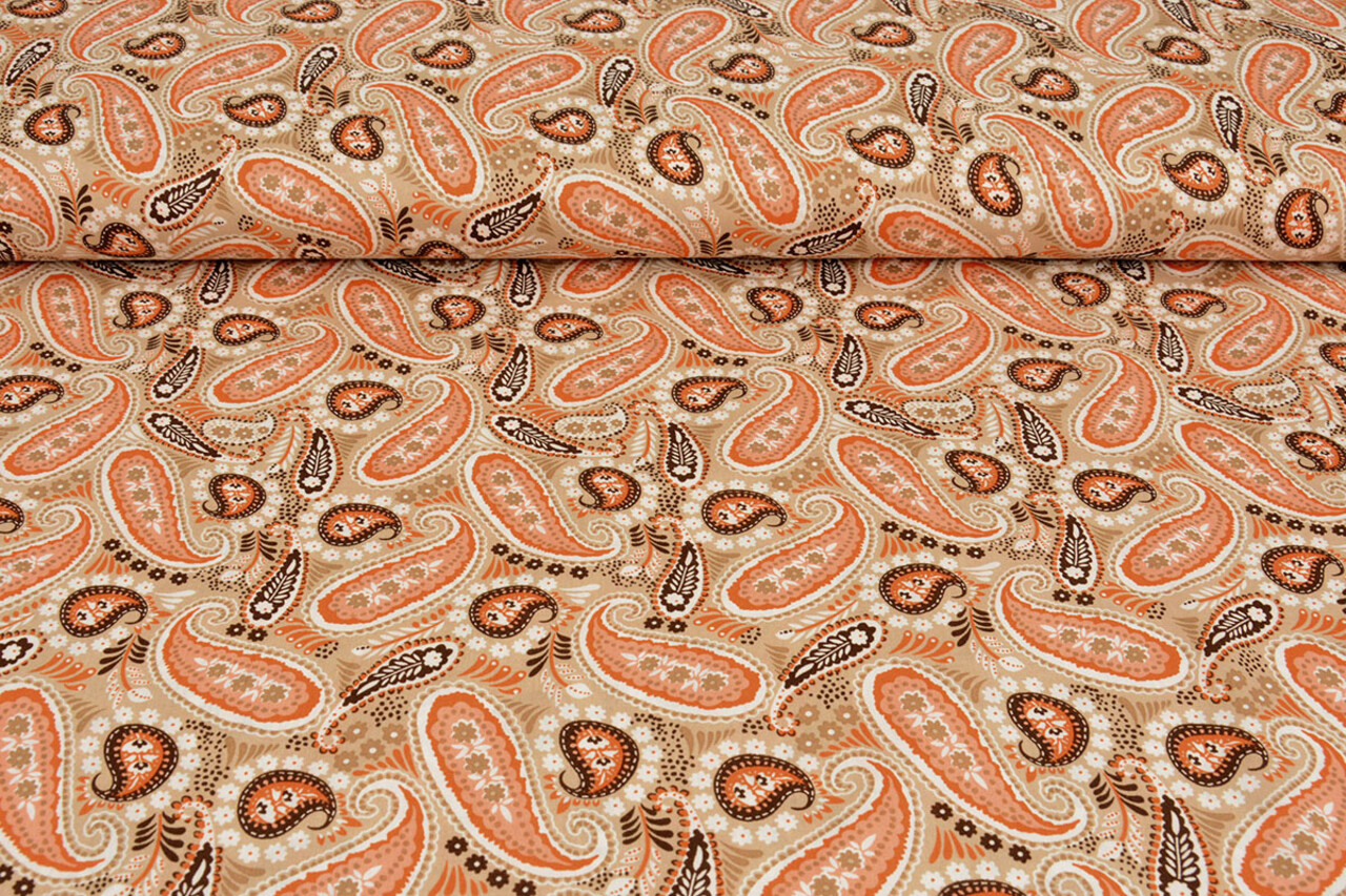 100% Viscosa Yingi Paisley Marrone Arancione 100% Viscosa Yingi Paisley Marrone Arancione