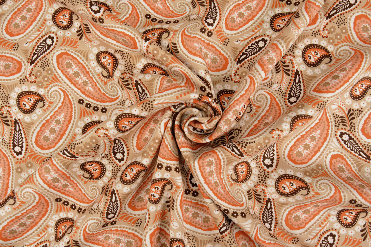 100% Viscosa Yingi Paisley Marrón Naranja 100% Viscosa Yingi Paisley Marrón Naranja