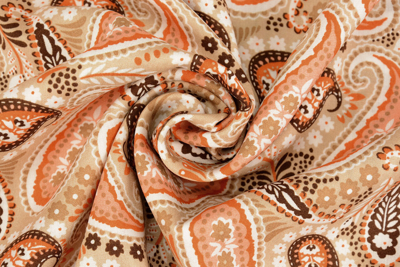 100% Viscosa Yingi Paisley Marrón Naranja 100% Viscosa Yingi Paisley Marrón Naranja