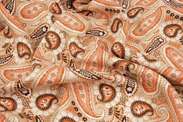 100% Viscosa Yingi Paisley Marrone Arancione 100% Viscosa Yingi Paisley Marrone Arancione