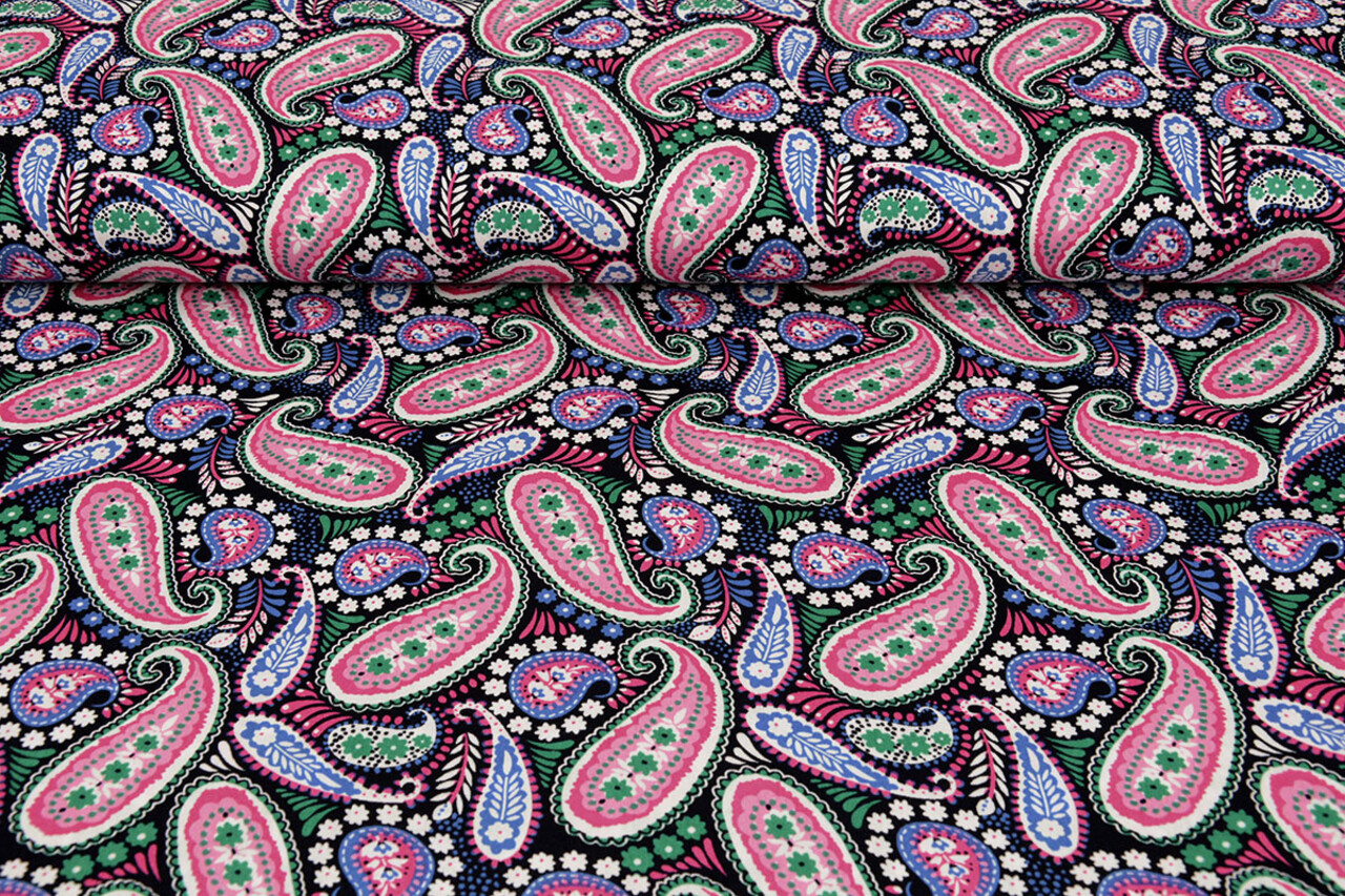 100% Viskose Yingi Paisley Schwarz Rosa