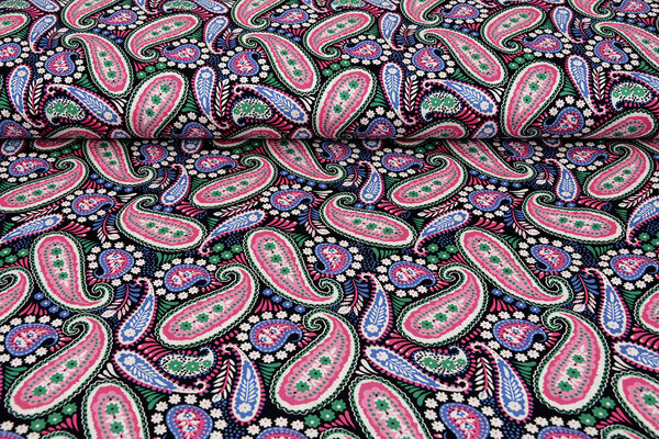 100% Viscose Yingi Paisley Black Pink