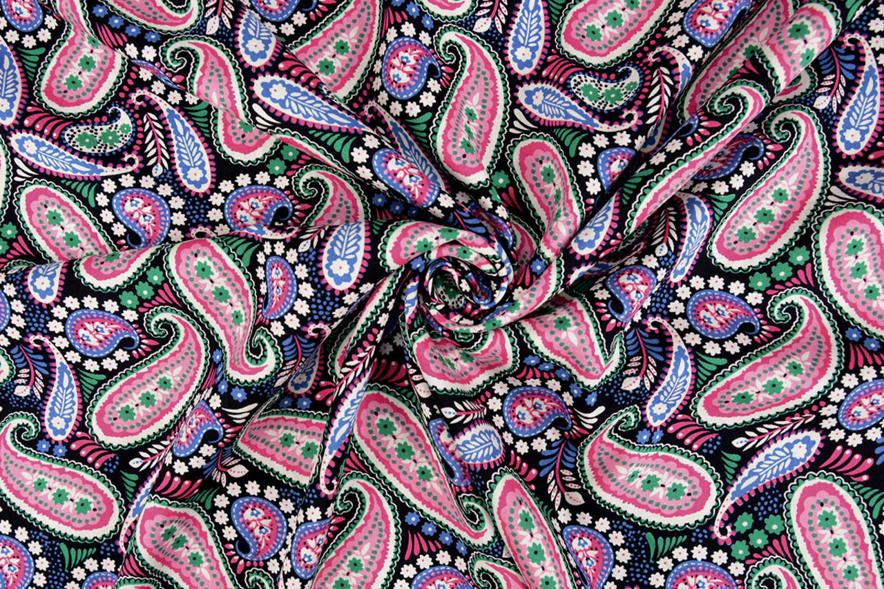 100% Viskose Yingi Paisley Schwarz Rosa