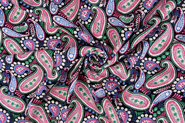 100% Viscosa Yingi Paisley Nero Rosa 100% Viscosa Yingi Paisley Nero Rosa