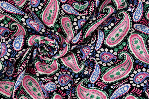 100% Viscose Yingi Paisley Black Pink