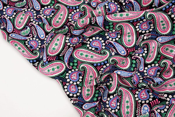 100% Viskose Yingi Paisley Schwarz Rosa