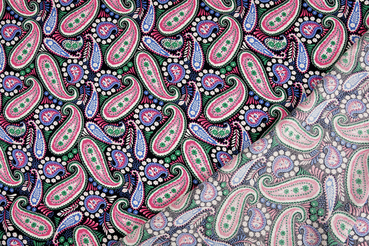 100% Viscosa Yingi Paisley Nero Rosa 100% Viscosa Yingi Paisley Nero Rosa