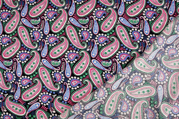 100% Viscosa Yingi Paisley Negro Rosa