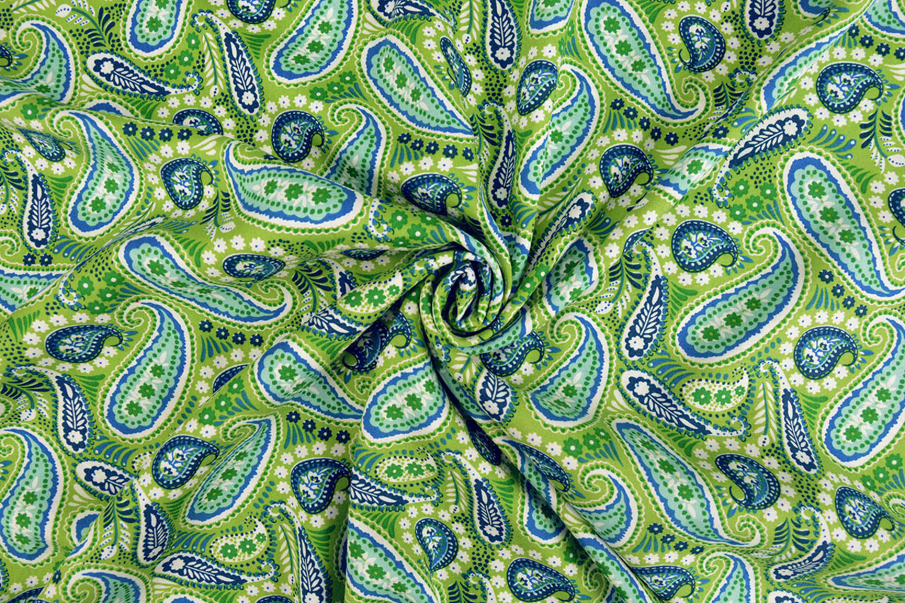 100% Viscose Yingi Paisley Groen Blauw