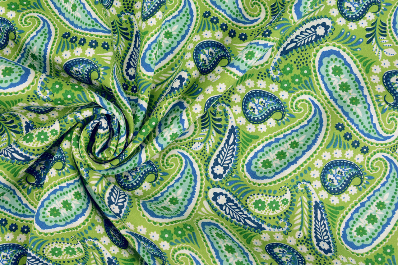 100% Viscose Yingi Paisley Green Blue