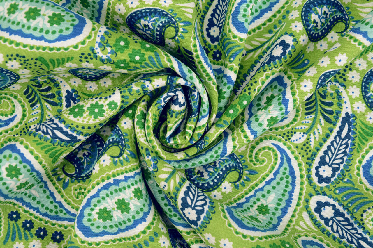 100% Viscose Yingi Paisley Green Blue