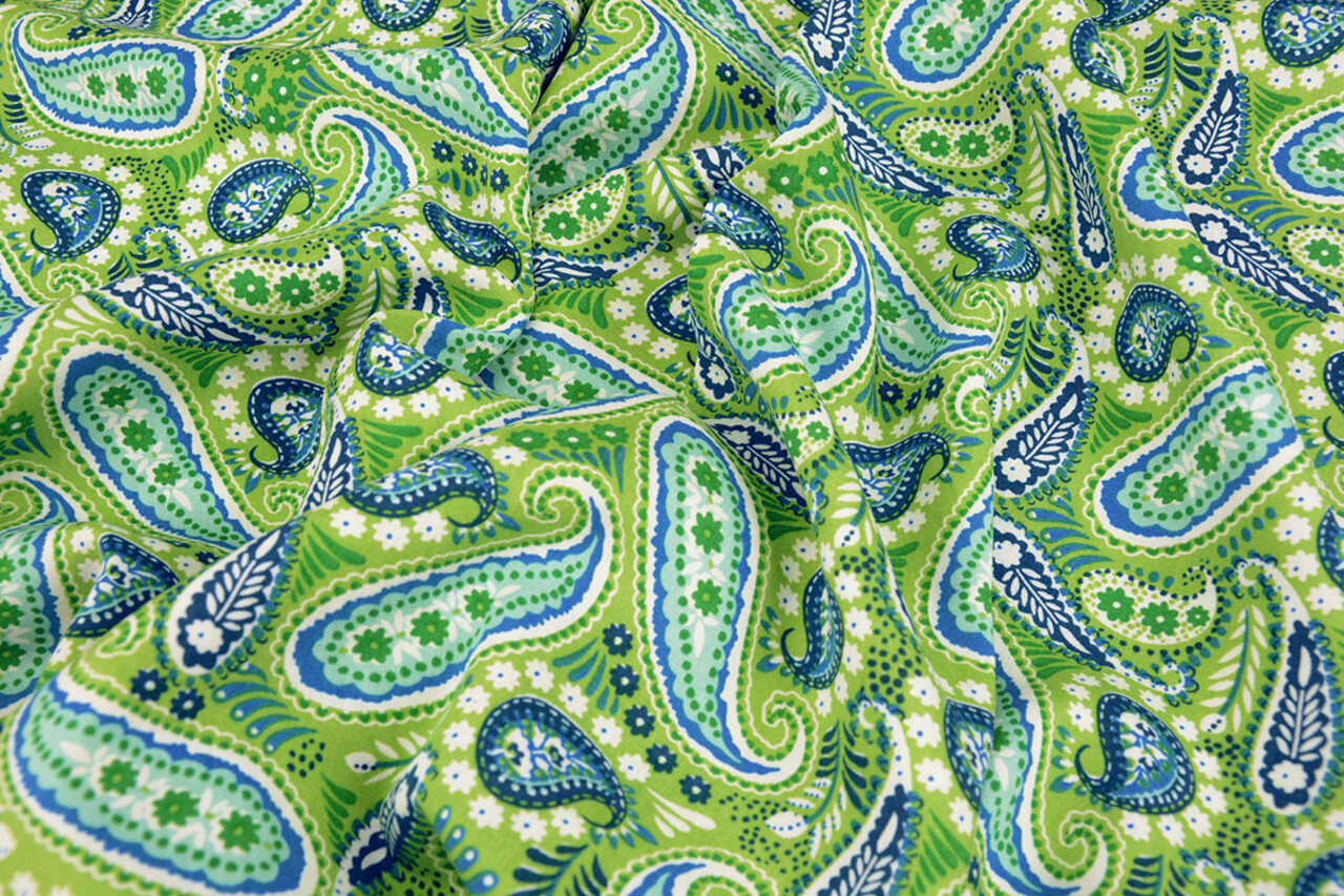 100% Viscose Yingi Paisley Groen Blauw