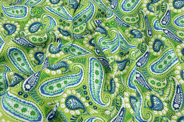 100% Viscose Yingi Paisley Green Blue