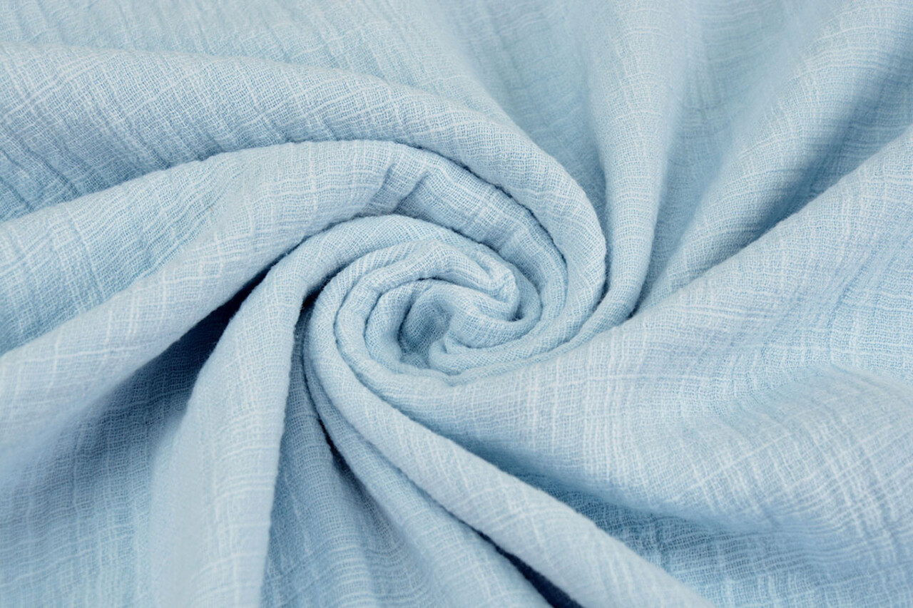 Oeko-Tex®  Baumwoll Musselin Leinenstruktur Baby Blau Oeko-Tex®  Baumwoll Musselin Leinenstruktur Baby Blau