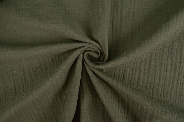 Oeko-Tex® Coton Double Gaze Texture Lin Vert Militaire Oeko-Tex® Coton Double Gaze Texture Lin Vert Militaire