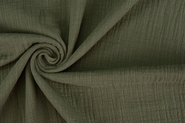 Oeko-Tex® Coton Double Gaze Texture Lin Vert Militaire Oeko-Tex® Coton Double Gaze Texture Lin Vert Militaire