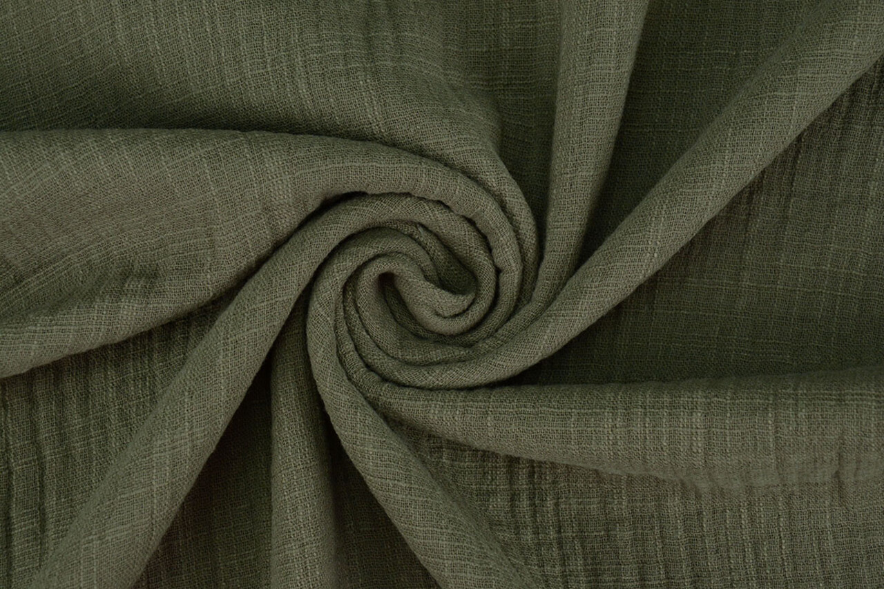 Oeko-Tex®  Double Gauze Fabric Linen Structure Army Green