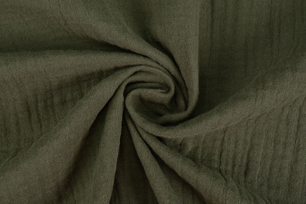 Oeko-Tex® Coton Double Gaze Texture Lin Vert Militaire Oeko-Tex® Coton Double Gaze Texture Lin Vert Militaire