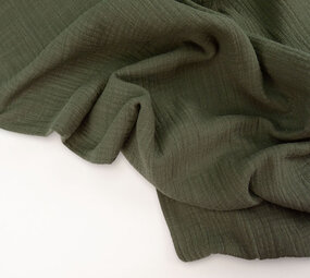 Oeko-Tex®  Double Gauze Fabric Linen Structure Army Green Oeko-Tex®  Double Gauze Fabric Linen Structure Army Green