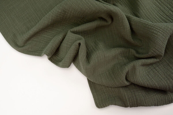 Oeko-Tex® Coton Double Gaze Texture Lin Vert Militaire Oeko-Tex® Coton Double Gaze Texture Lin Vert Militaire