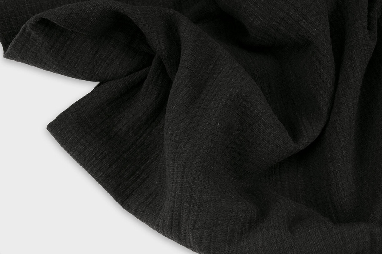 Oeko-Tex®  Baumwoll Musselin Leinenstruktur Schwarz