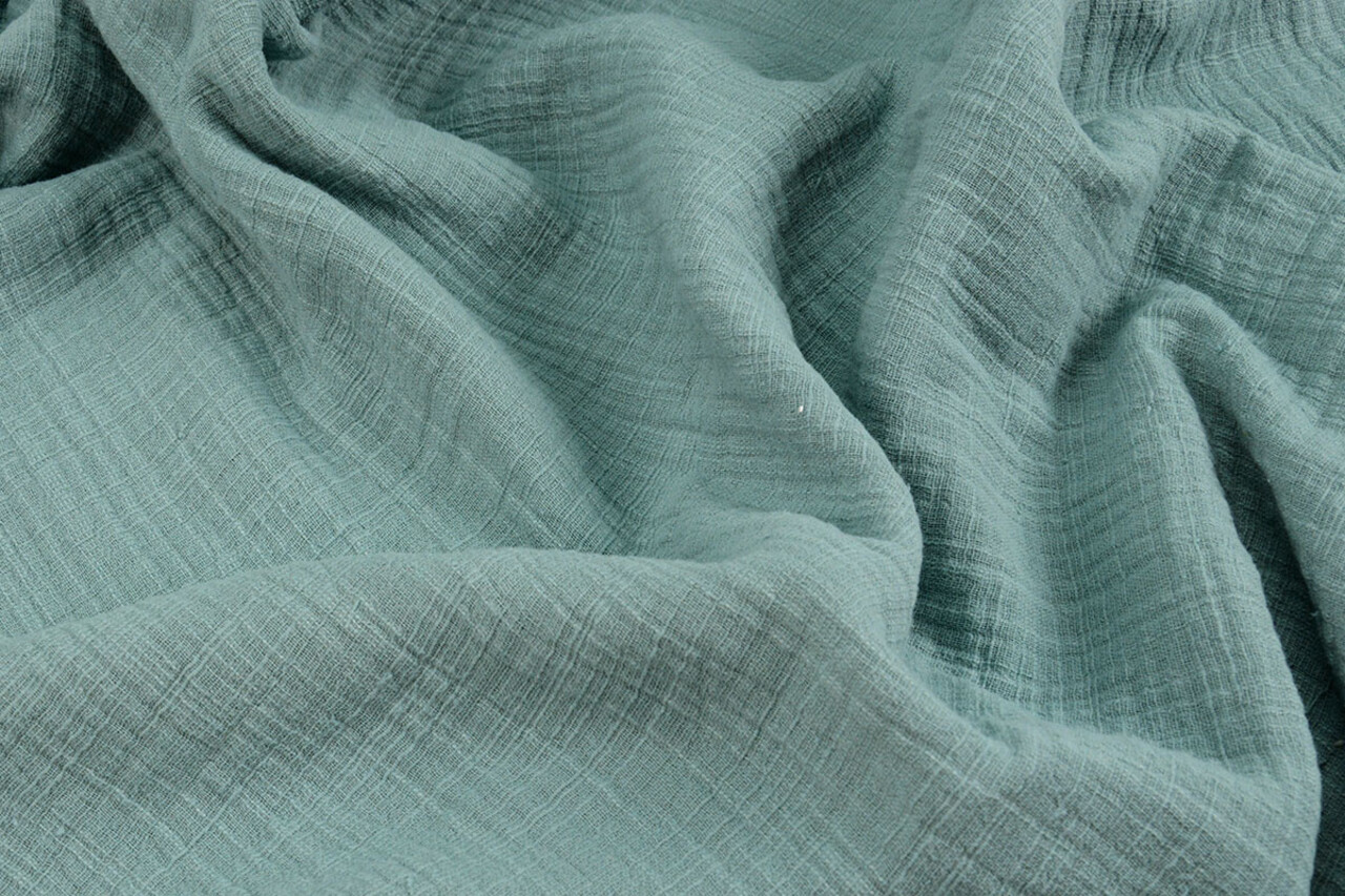 Oeko-Tex®  Coton Double Gaze Texture Lin Foncé Vert Ancien