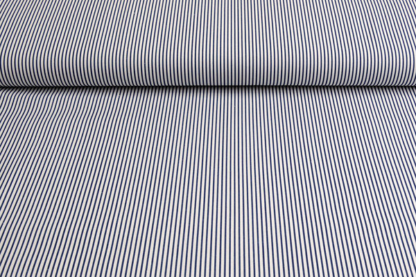 100% Cotone Stampato Righe Blu Bianco
