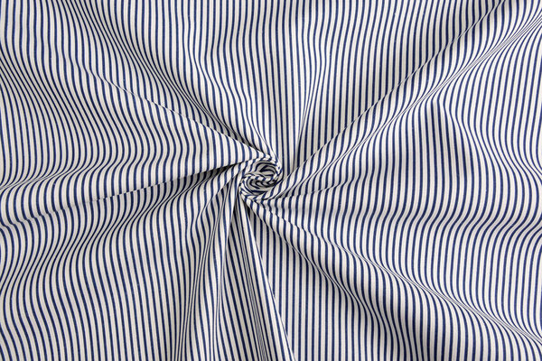100% Cotone Stampato Righe Blu Bianco