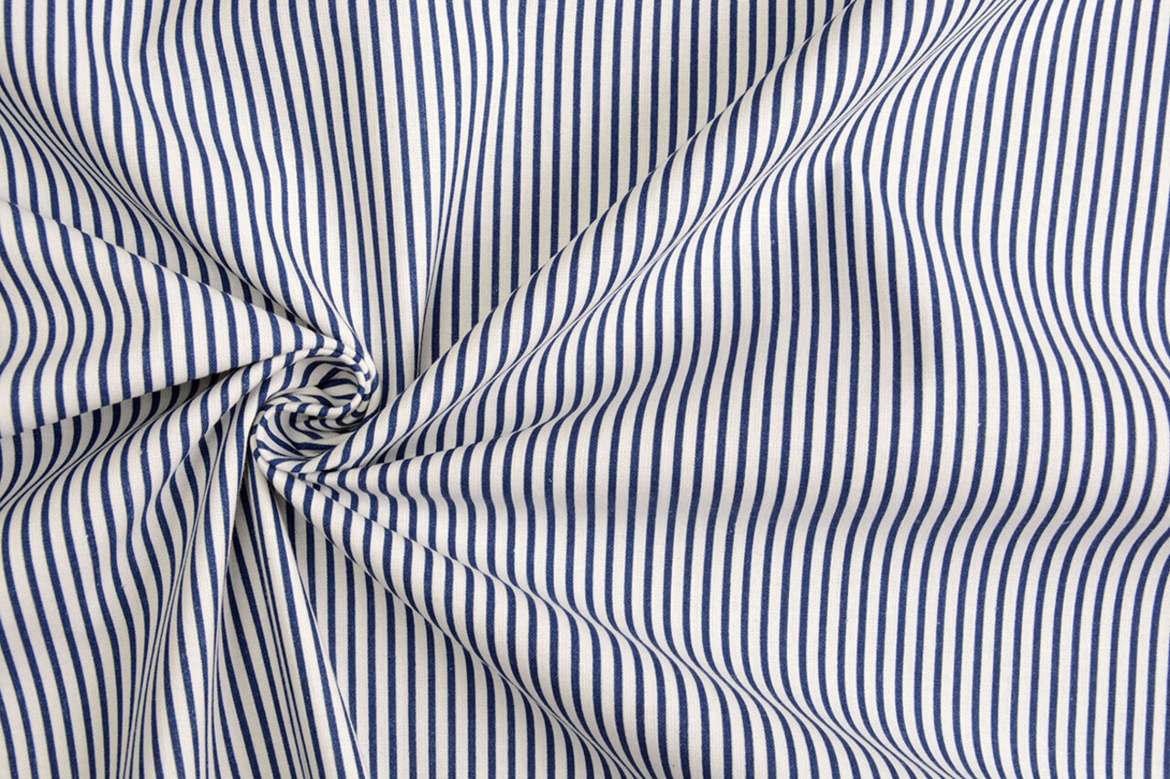 100% Cotone Stampato Righe Blu Bianco