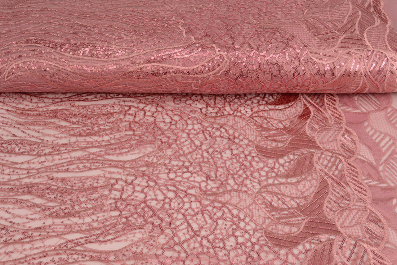 Mesh Geborduurd Pailletten Daphne Oud Roze