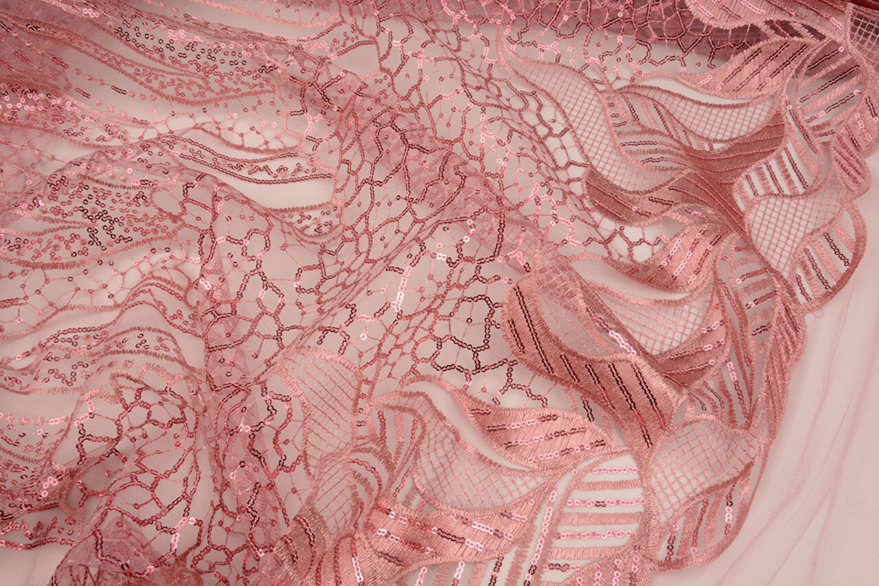 Netz Bestickt Pailletten Daphne Alt Rosa
