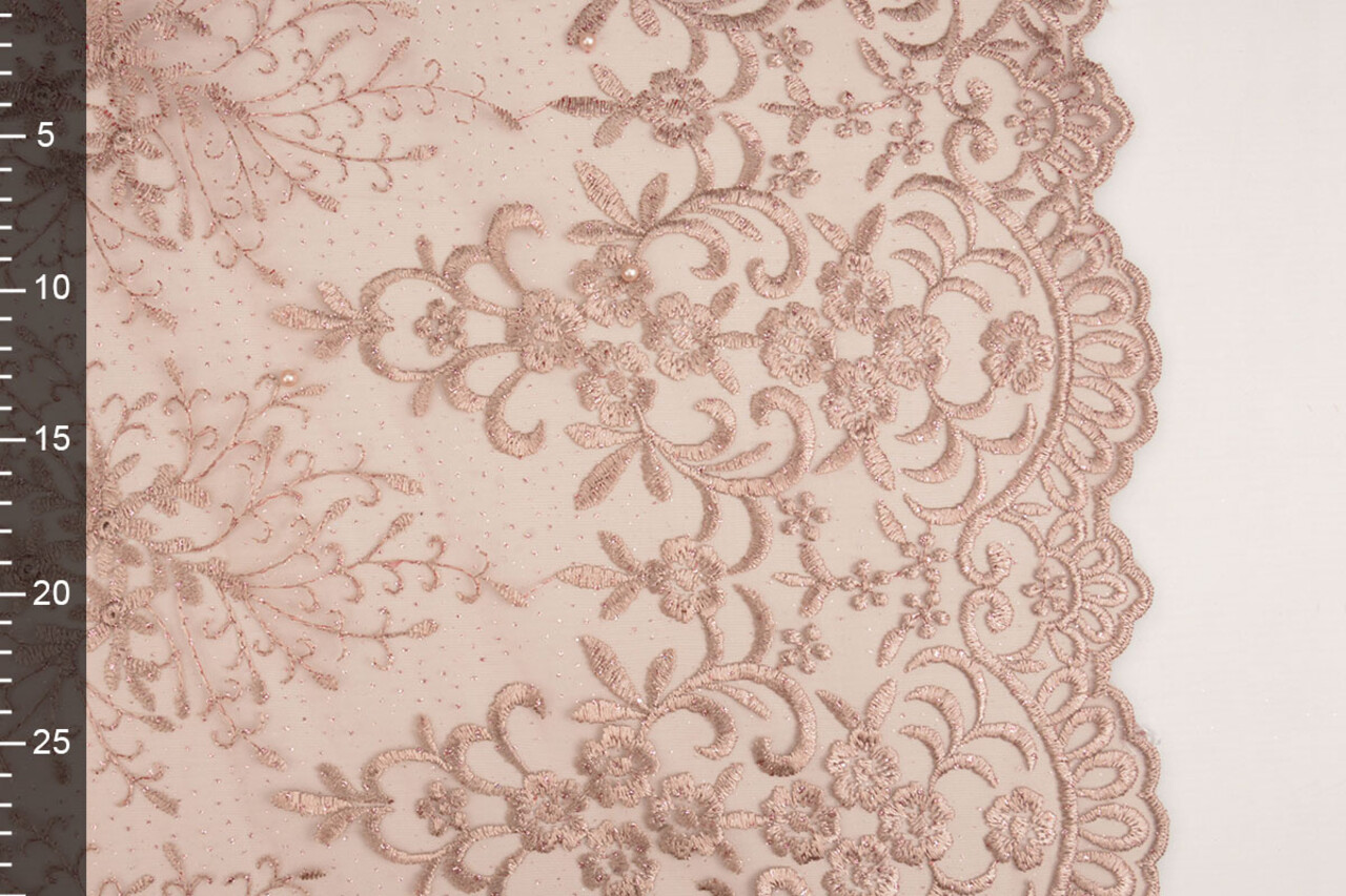 Mesh Geborduurd Hyacinth Glitter met Parel Poeder Roze