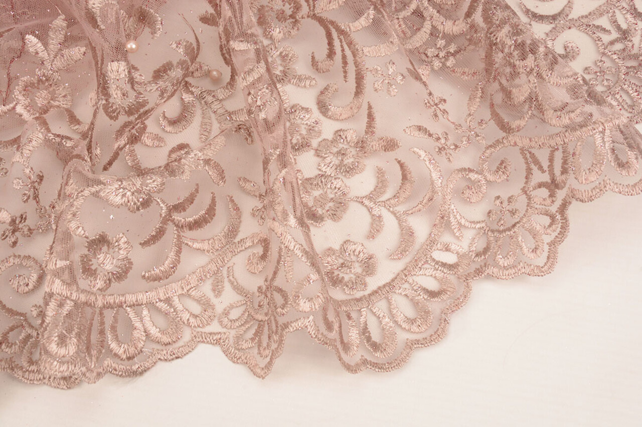 Mesh Ricamato Hyacinth Glitter con Perla Rosa Cipria Mesh Ricamato Hyacinth Glitter con Perla Rosa Cipria