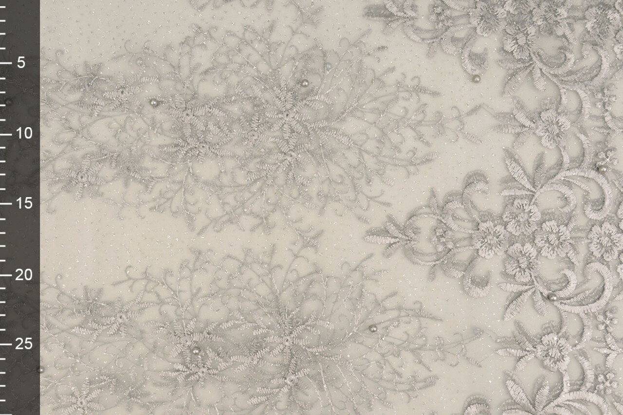 Mesh Embroidered Hyacinth Glitter with Pearl Silver