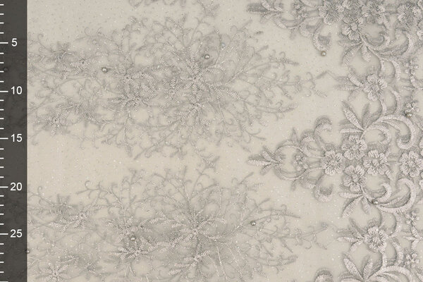 Mesh Embroidered Hyacinth Glitter with Pearl Silver