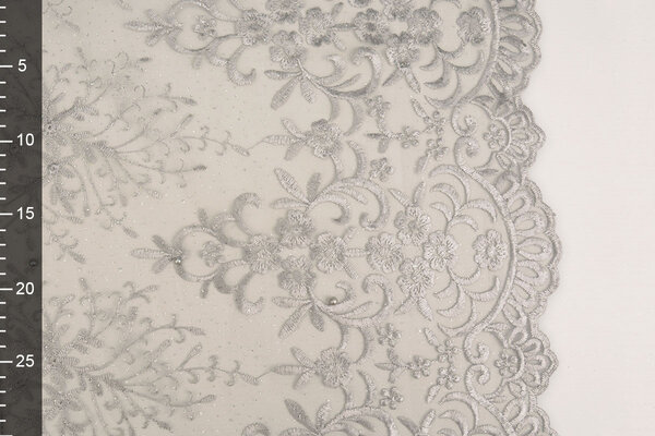 Mesh Embroidered Hyacinth Glitter with Pearl Silver