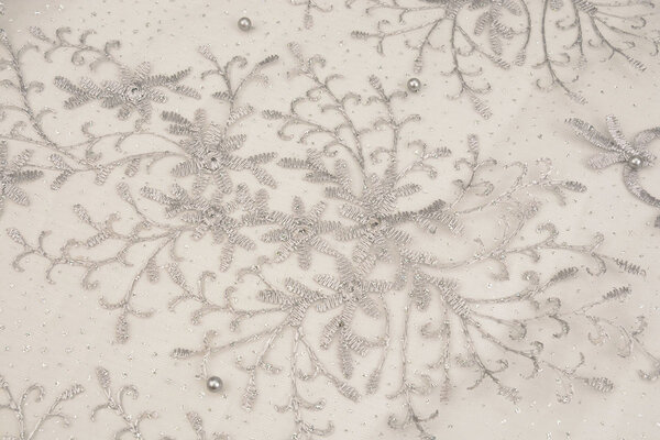 Mesh Embroidered Hyacinth Glitter with Pearl Silver